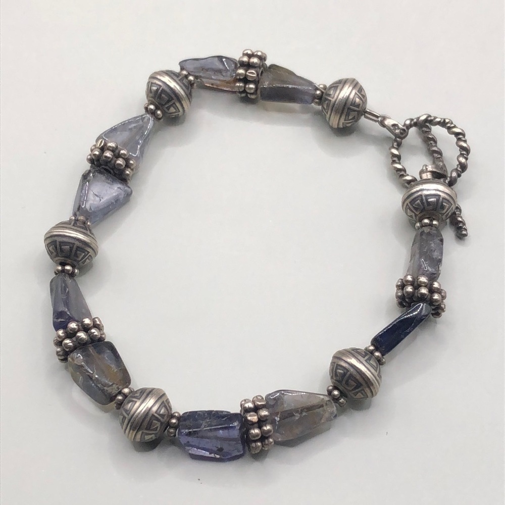 VINTAGE artisan artist/brand marked gemstone bracelet sterling silver